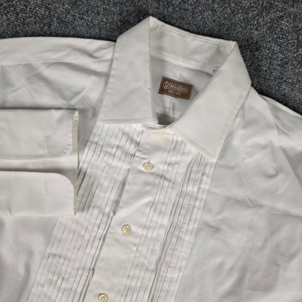 Vintage Gitman Bros Tuxedo Shirt Mens 16.5 34 White Pleated French Cuff Collar